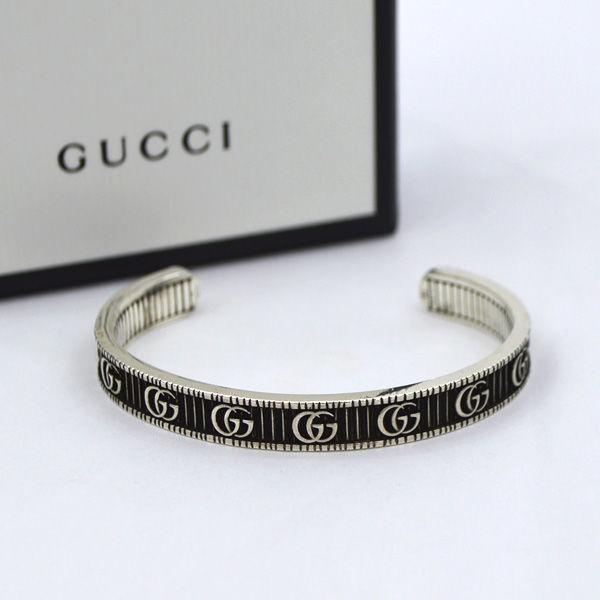 Gucci シルバー/ブラックバングル GUCCI バングル スクエアG シルバー Gシェイプ ブレスレット GUCCI