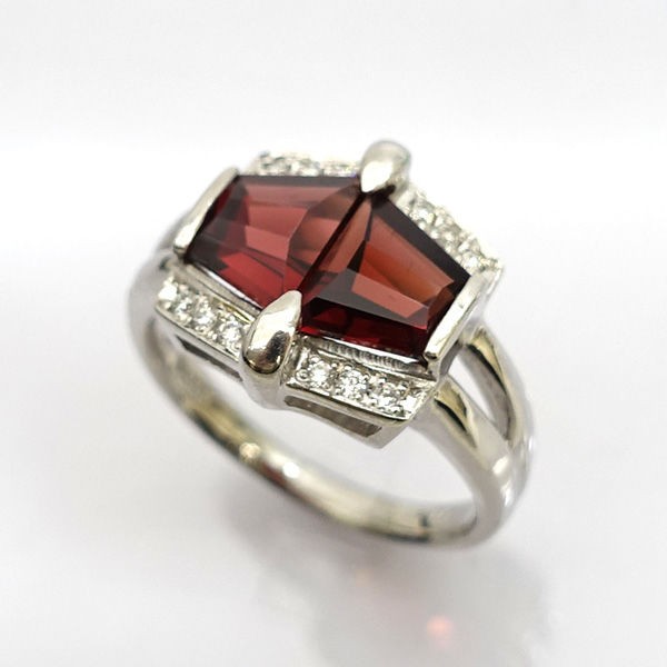 ◇Pt900 ガーネット 2.98ｃｔ メレダイヤ リング 14号 ブランド【リング/指輪/アクセサリー】 指輪・リング