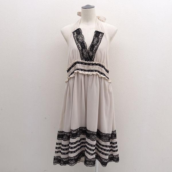 新品未使用タグ付　アクシーズファム　レース柄プリントワンピース　ベージュ　M axes femme / レース柄プリントワンピース M 生成り Y-25-07-03
