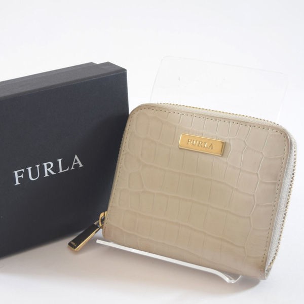 FURLA / フルラ ◇二つ折り財布/クロコ型押し/ホワイト/箱付き 【財布 ...