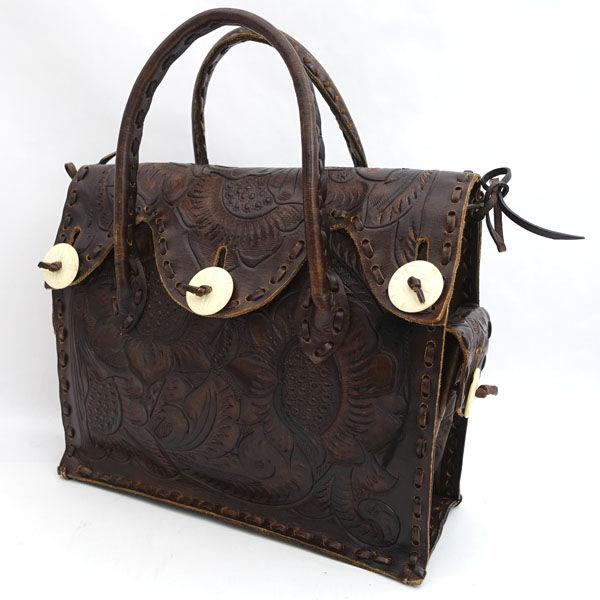 no brand ◆カービングバッグ/ハンドバック/レザー/ブラウン　 【バッグ/バック/BAG/鞄/カバン】 【中古】 の通販は 7,568円