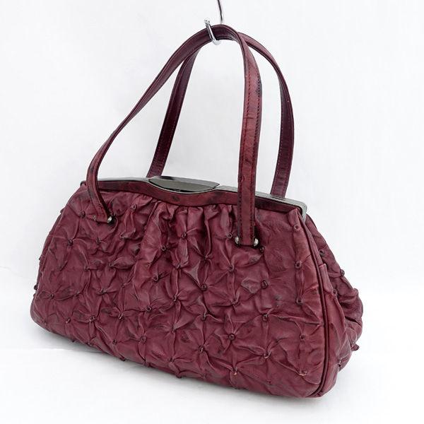 ◆ハンドバッグ/オーストリッチ/ワインレッド/小銭入れ付き レディースファッション【バッグ/バック/BAG/鞄/カバン】 【中古】 の通販は 5,500円