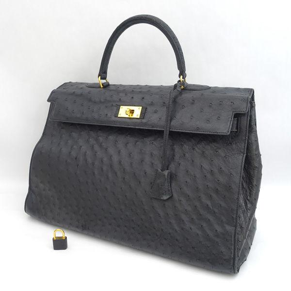 GIANFRANCO FERRARI / ジャンフランコ フェラーリ ◆オーストリッチ ハンドバッグ ブラック カデナ付【バッグ/バック】【中古】の通販は 6,600円