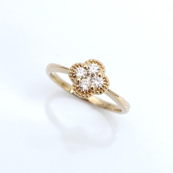 ◆K18PG ダイヤ0.2ct クローバーモチーフ リング 9号 ブランド【リング/指輪/アクセサリー】 【中古】 の通販は 32,175円