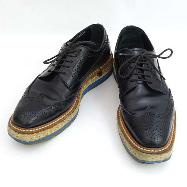 PRADA / プラダ ◆ウイングチップ レザー プラットフォームシューズ ブラック ブランド【メンズ/MEN/靴/クツ/シューズ】【中古】の通販は