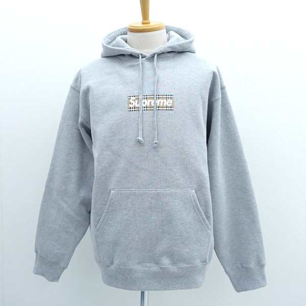 Supreme　BURBERRY ◆Box Logo Hooded Sweatshirt/ボックスロゴ/グレー/サイズL/タグ付き メンズファッション 【中古】