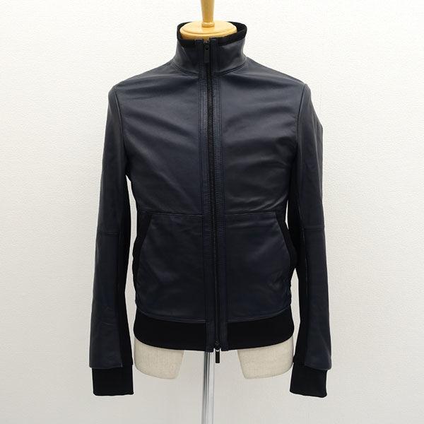 エンポリオアルマーニ ライダースジャケット ダブルリブニット ラムレザー 切替 エンポリオアルマーニ☆レザージャケット エンポリオアルマーニ