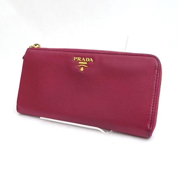 プラダ サフィアーノ レザー 長財布 L字ファスナー ロゴ ゴールド金具 ピンク PRADA / プラダ ◇L字ファスナー 長財布 サフィアーノ ピンク