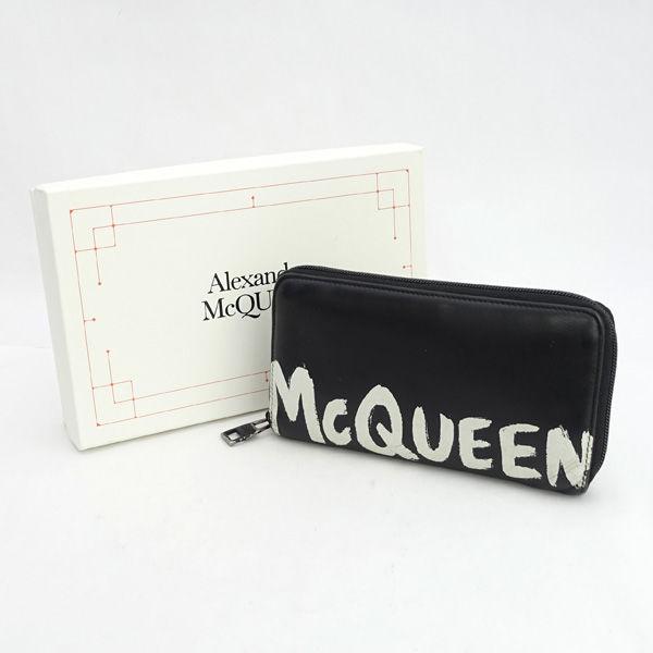 ALEXANDER McQUEEN / アレキサンダー マックイーン ◆ラウンドファスナー長財布/グラフィティロゴ/レザー/ブラック 【中古】