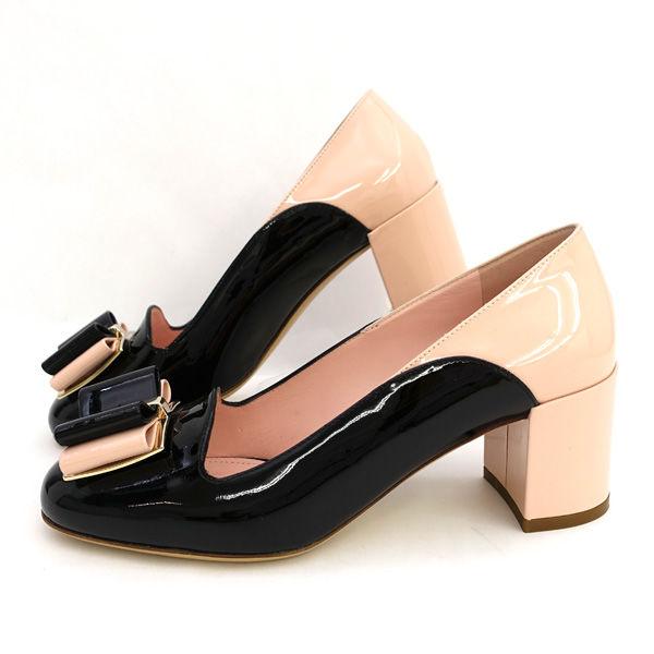 Salvatore Ferragamo / サルヴァトーレフェラガモ ◆ヴァラ リボン ローファー ピンク ブラック 22.5cm 【靴/シューズ】【中古】