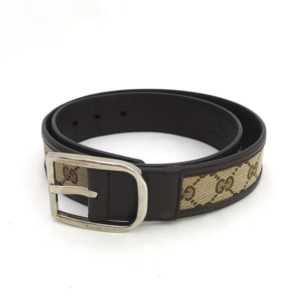GUCCI / グッチ ◆GGキャンバス ベルト ベージュ ブラウン レザー ＃85 449716 ブランド【メンズ/MEN/男性/紳士】 【中古】