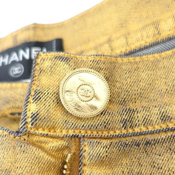 CHANEL / シャネル ◆ココボタン コットン デニムパンツ ワイド ゴールド SIZE：38 P50732V37871 ブランド レディース 【中古】 CHANEL / シャネル ◇ココボタン コットン デニムパンツ ワイド