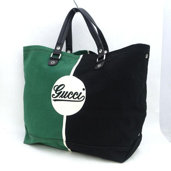 GUCCI / グッチ ◆キャンバス ツートン トートバッグ クレスト ブラック グリーン 194465  【バッグ/バック/BAG/鞄】 【中古】