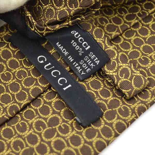 GUCCI / グッチ □ネクタイ Gマーク シルク ブラウン ゴールド シルク