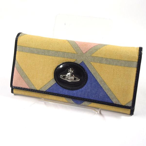 Vivienne Westwood / ヴィヴィアンウエストウッド ■ハーレクイン フラップ長財布 キャンバスレザー　マルチカラー  【中古】