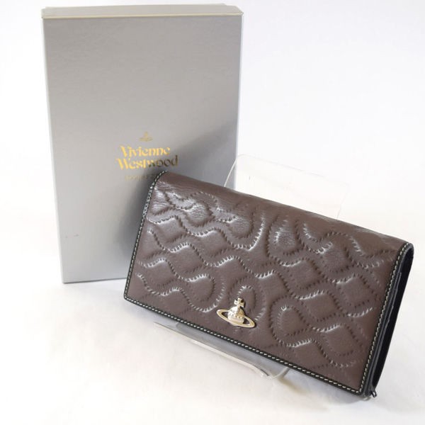 Vivienne Westwood / ヴィヴィアンウエストウッド ■スクイグル 二つ折り長財布 レザー 茶 VW1【ウォレット/wallet】 【中古】 