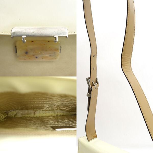 PRADA / プラダ □エナメル ショルダーバッグ ベージュ ギャランティ