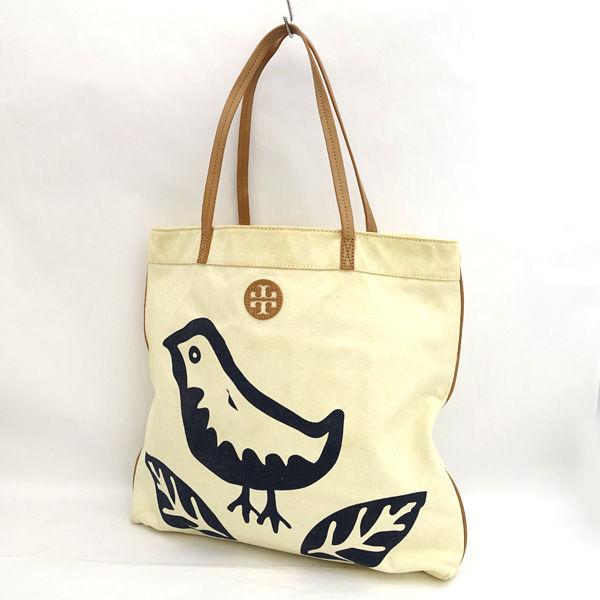 TORY BURCH / トリーバーチ ■トートバッグ キャンバス レザー アイボリー ネイビー ブランド【バッグ/鞄/カバン】 【中古】