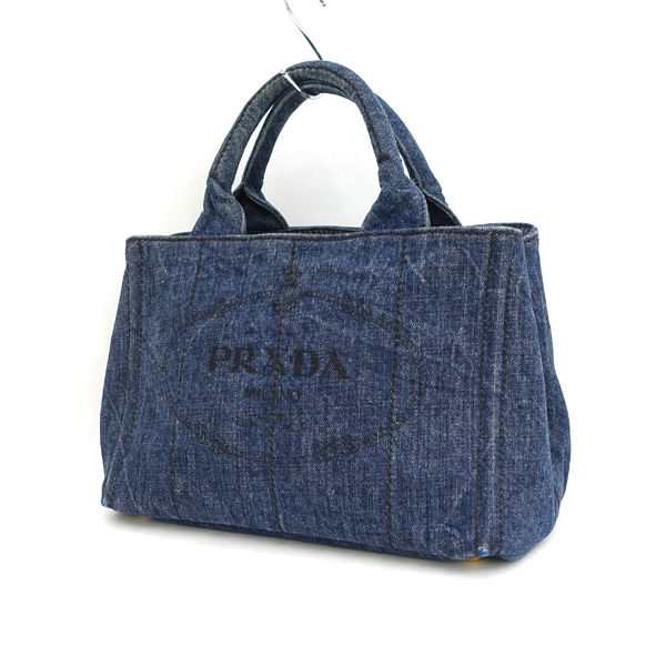 PRADA / プラダ ■トートバッグ キャンバス ネイビー プラダメタル ブランド【バッグ/バック/BAG/鞄/カバン】 【中古】