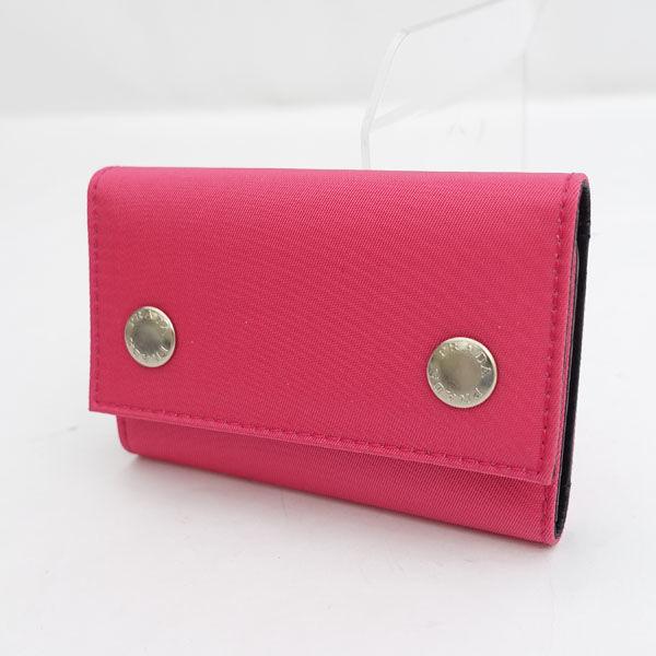 PRADA / プラダ ◆6連キーケース ナイロン レザー ピンク 黒 ギャランティ M222 ブランド【KEY/キー/鍵】 【中古】