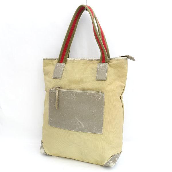 GUCCI / グッチ ■トートバッグ シェリーライン キャンバス レザー カーキベージュ ブランド【バック/鞄/カバン】 【中古】