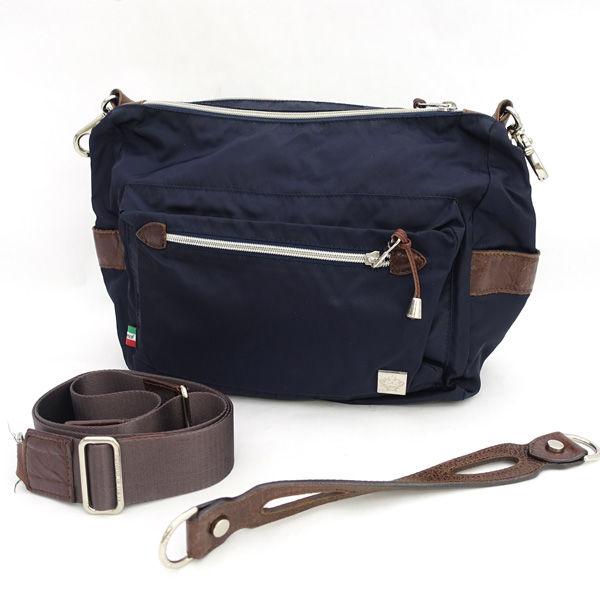 Orobianco / オロビアンコ ■ショルダーバッグ ナイロン レザー ネイビー ブラウン ブランド【バック/BAG/鞄/カバン】 【中古】
