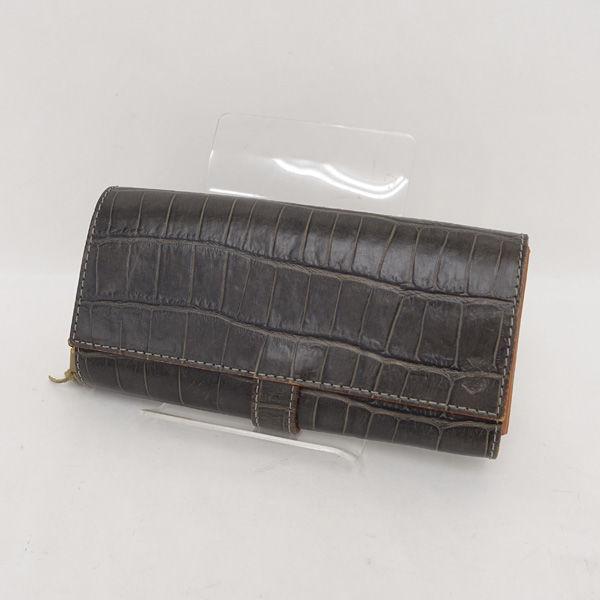 Felisi / フェリージ ■二つ折り 長財布 レザー クロコ型押し グレー 茶 3005 ブランド【財布/サイフ/ウォレット】 【中古】