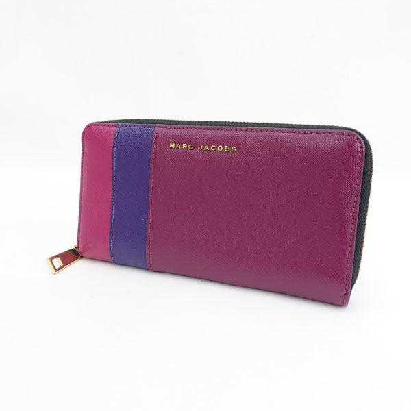 MARC JACOBS / マークジェイコブス ■ラウンドファスナー 長財布 レザー 赤 紫 ピンク ブランド【財布/サイフ】 【中古】