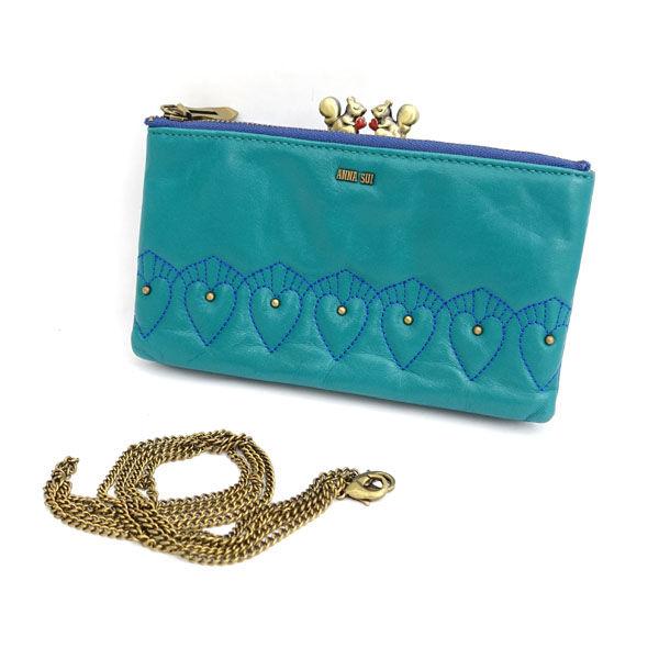 ANNA SUI / アナスイ ■財布 がま口 チェーンショルダー レザー 緑 メタル ブランド【財布/サイフ/ウォレット】 【中古】