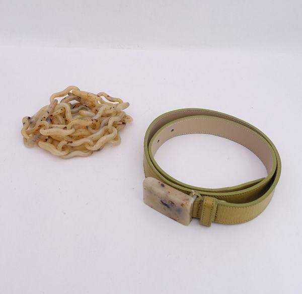 PRADA / プラダ ■レザー ベルト チェーンベルト 2点セット モスグリーン ベージュ ブランド【レディース/女性】 【中古】