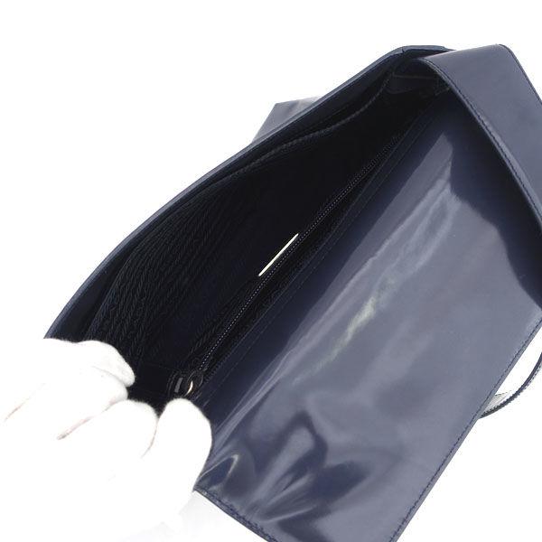 PRADA / プラダ ショルダー ハンドバッグ エナメルレザー ネイビー