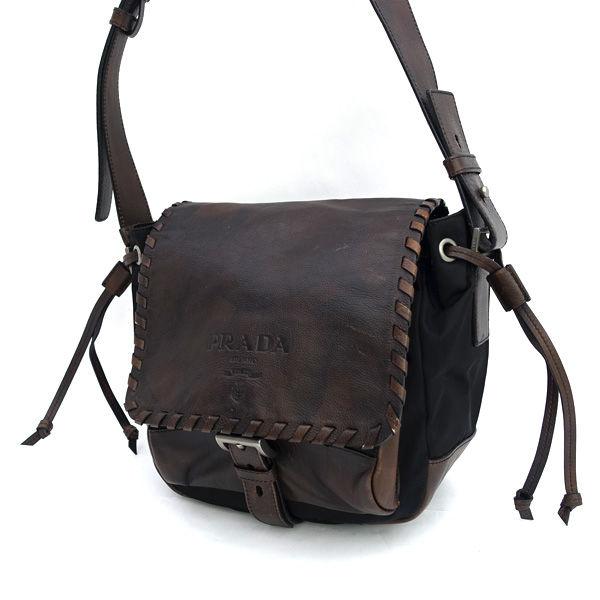 PRADA プラダ ブラウン ナイロン ショルダーバッグ 本物 プラダ PRADA