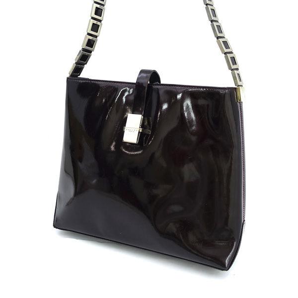 CELINE / セリーヌ ■チェーン セミショルダー ハンドバッグ ブラック パテントレザー F98/2 ブランド 【中古】