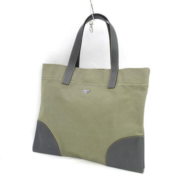 PRADA / プラダ ■トートバッグ　キャンバス　グリーン ブランド【バッグ/バック/BAG/鞄/カバン】 【中古】
