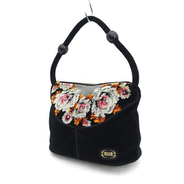 FEILER / フェイラー ■ハンドバッグ　ポーチ　ウール　ブラック ブランド【バッグ/バック/BAG/鞄/カバン】 【中古】