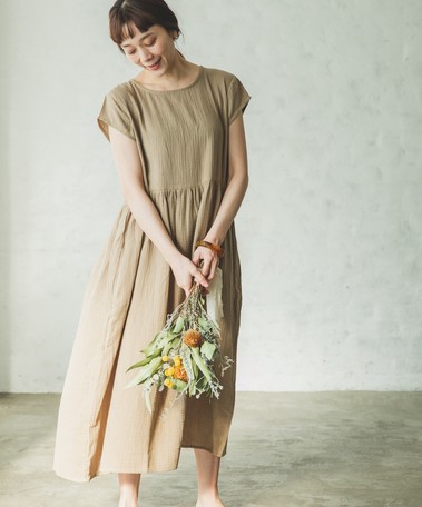 ママサイズ リンクコーデ ダブルガーゼ フレンチスリーブ 半袖 ワンピース レディースアパレル ドレスの通販はau Pay マーケット ロシナンテ オンライン