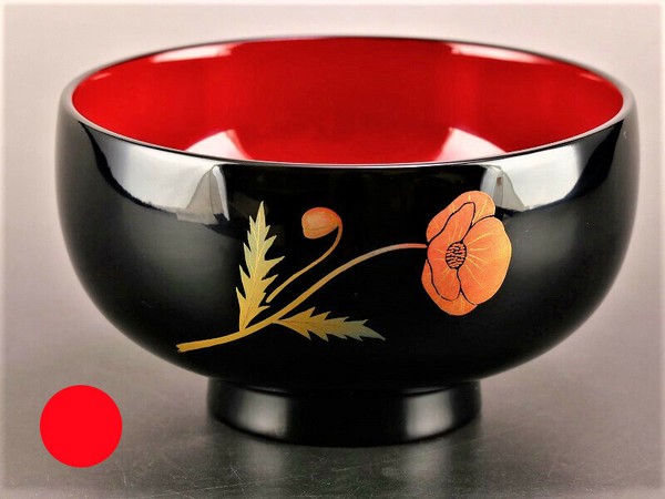 誕生花付き汁椀 朱 8月1日 赤芥子(アカケシ) / 生活雑貨 食器・キッチン 碗・椀の通販は 10,500円