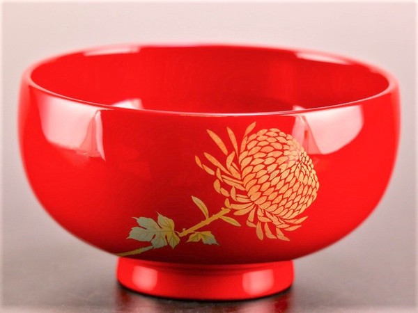 誕生花付き汁椀 朱 10月14日 菊 / 生活雑貨 食器・キッチン 碗・椀