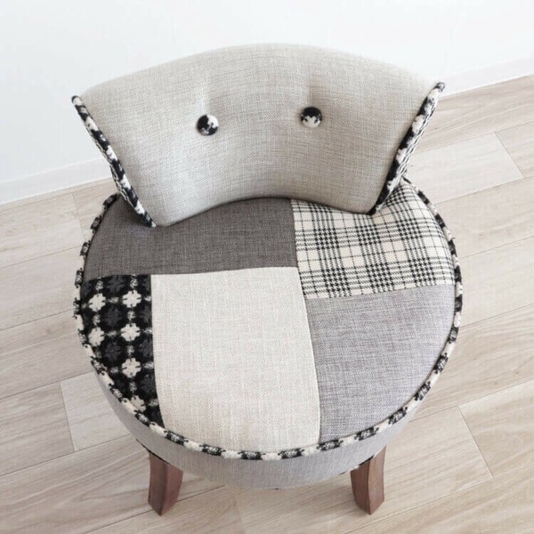 パッチワークチェア チェック柄 ライトグレー パッチワークチェア チェック柄 ライトグレー パッチワーク