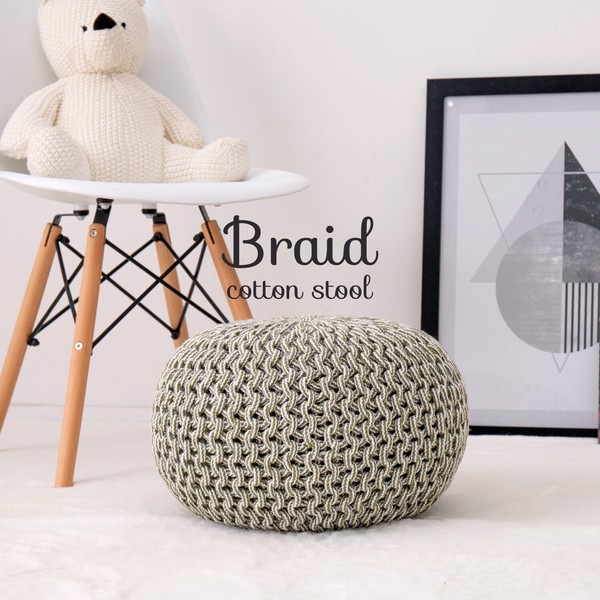 2022新色 プフ スツール クッション 円形 編み上げ SNS映え 「ブレイド」 ブラック/ホワイト / 家具・インテリア チェアの通販は