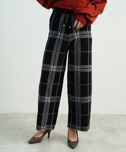 チェック柄ニットワイドパンツ AW tw / ファッション レディースアパレル ボトムス フルレングスパンツの通販は 5,202円
