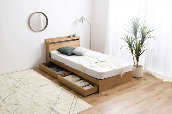 シングル Pluto 収納付きベッド(マットレス付き) / 家具・インテリア 寝具