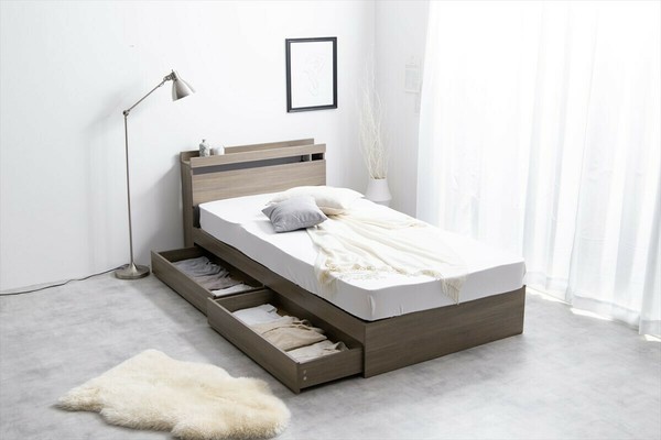 シングル Pluto 収納付きベッド(マットレス付き) / 家具・インテリア 寝具