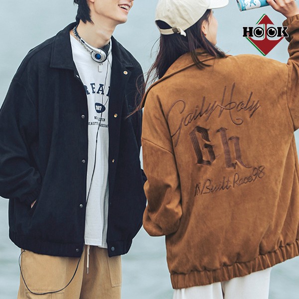 HOOK 古着風バッグ英字刺繍フェイクスエード生地コーチジャケット / ファッション メンズアパレル アウター ジャケット・ブルゾン 8,120円