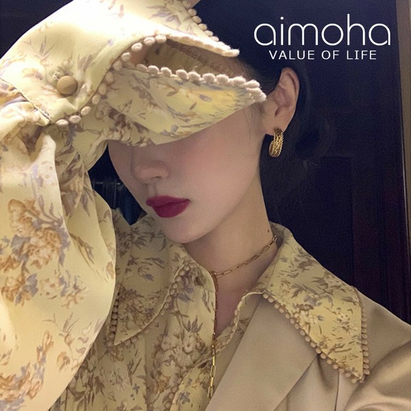 aimoha select レースパイピング花柄ブラウス 長袖 春 レディース 花柄 トップス ブラウス 春 秋 / ファッション レディースアパレル シャツ・ブラウスの通販は