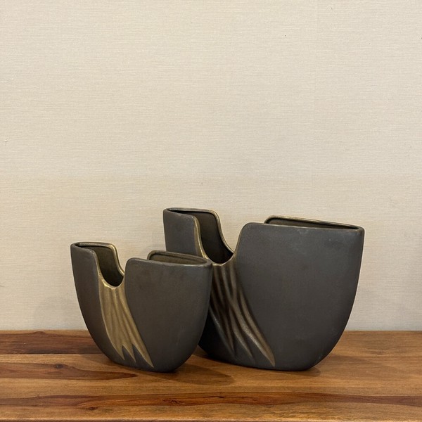 薄型半円花瓶 グレイXゴールド Sサイズ / 家具・インテリア インテリアグリーン 花瓶・フラワースタンド