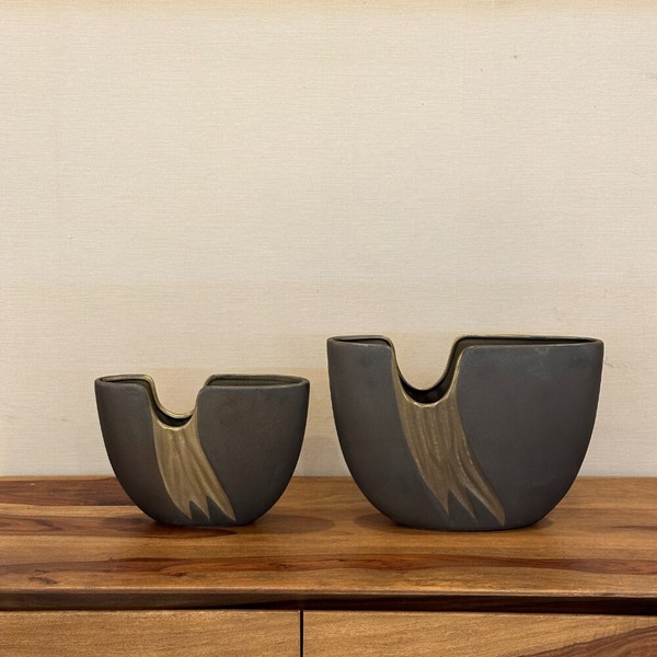 薄型半円花瓶 グレイXゴールド Sサイズ / 家具・インテリア インテリアグリーン 花瓶・フラワースタンド