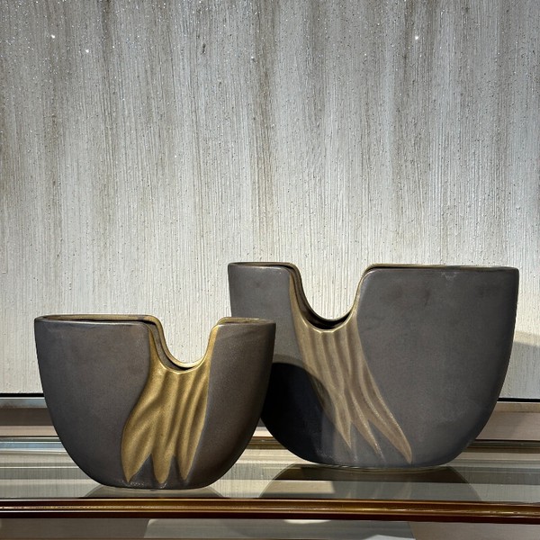 薄型半円花瓶 グレイXゴールド Sサイズ / 家具・インテリア インテリアグリーン 花瓶・フラワースタンド