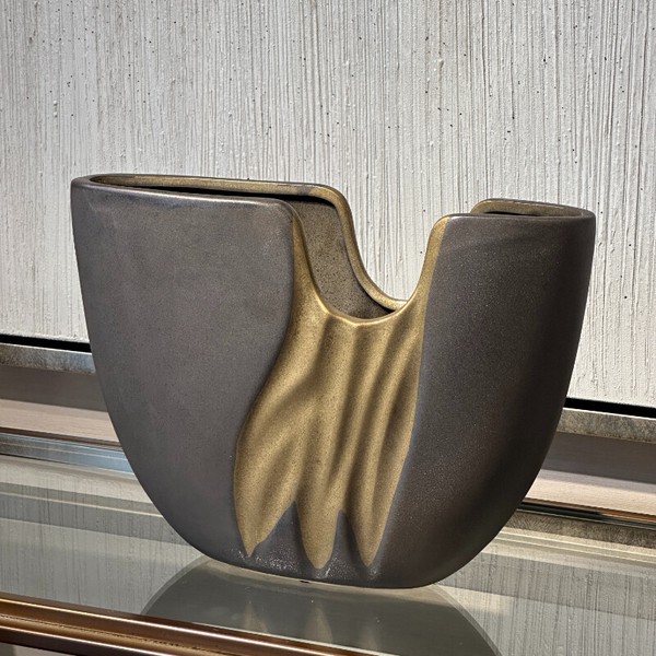薄型半円花瓶 グレイXゴールド Sサイズ / 家具・インテリア インテリアグリーン 花瓶・フラワースタンド