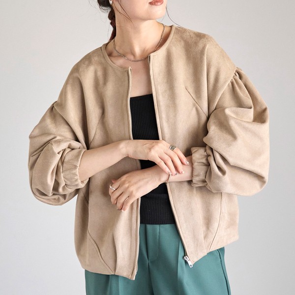フェイクスウェード ボリュームスリーブノーカラーブルゾン 2024秋冬 / ファッション レディースアパレル アウター ジャケットの通販は 5,290円